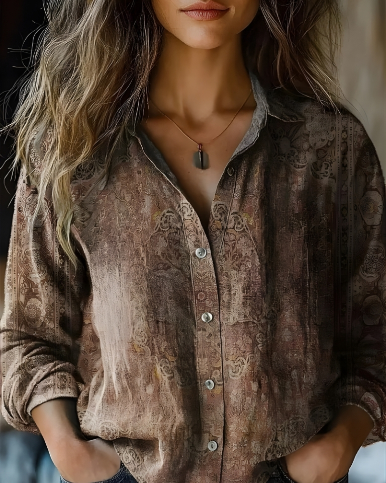 Chemise décontractée femme en coton lin vintage élégante