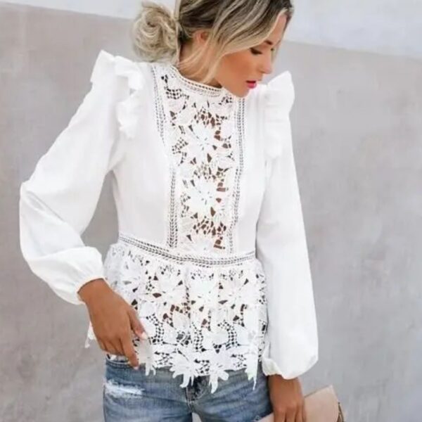 Chemisier dentelle ajouré manches longues style Harajuku