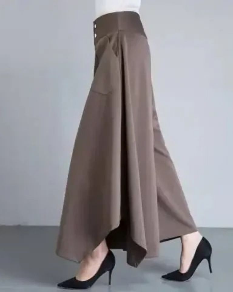 Pantalon drapé taille haute coupe ample coréen