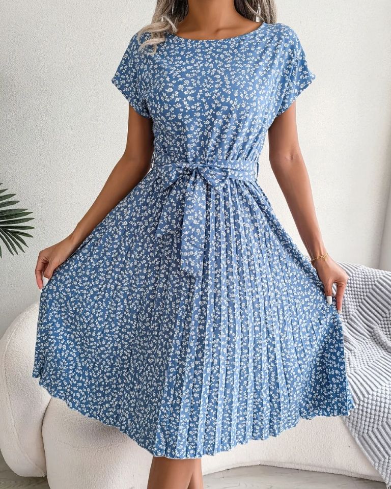 Robe imprimé floral taille haute manches ballon été