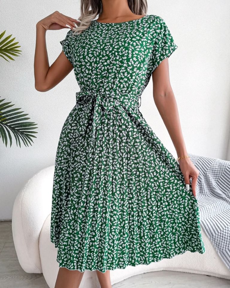 Robe imprimé floral taille haute manches ballon été