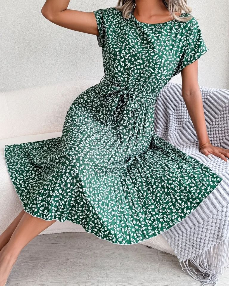 Robe imprimé floral taille haute manches ballon été