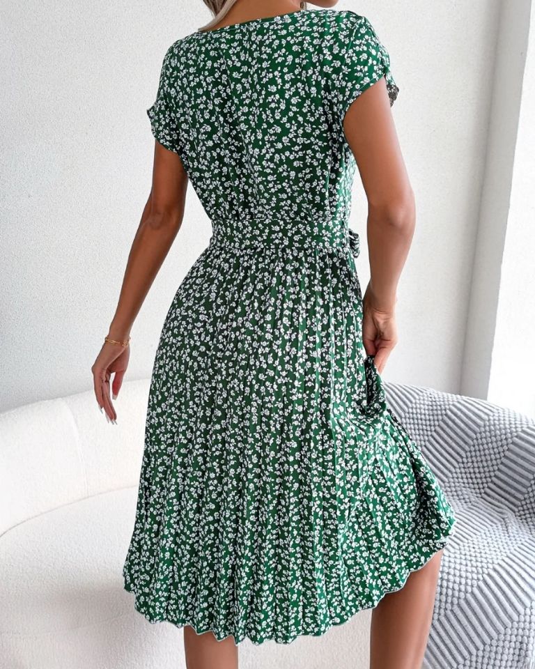 Robe imprimé floral taille haute manches ballon été