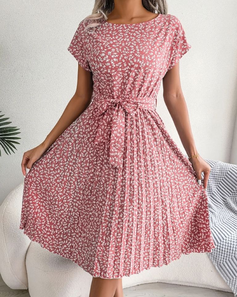 Robe imprimé floral taille haute manches ballon été