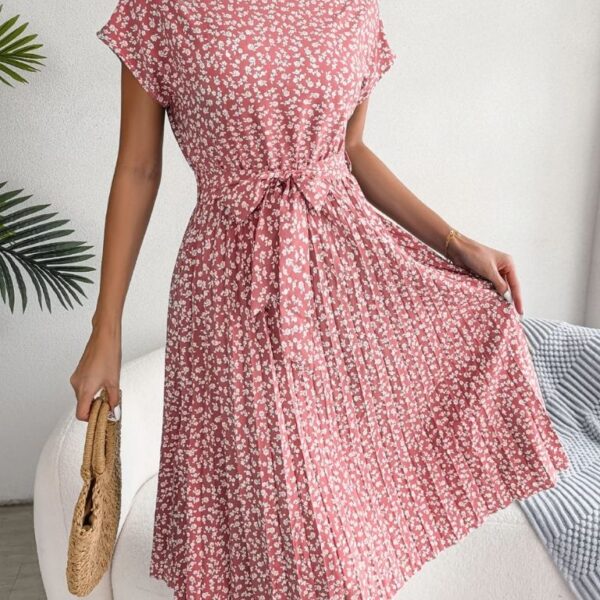 Robe imprimé floral taille haute manches ballon été