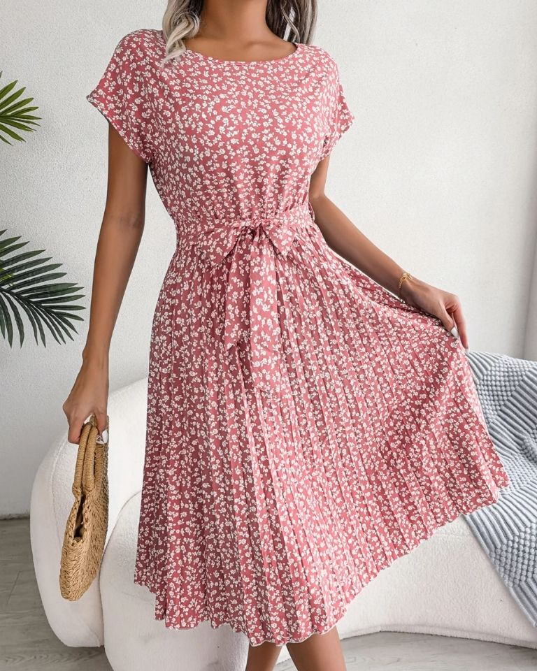 Robe imprimé floral taille haute manches ballon été