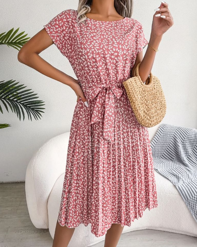 Robe imprimé floral taille haute manches ballon été