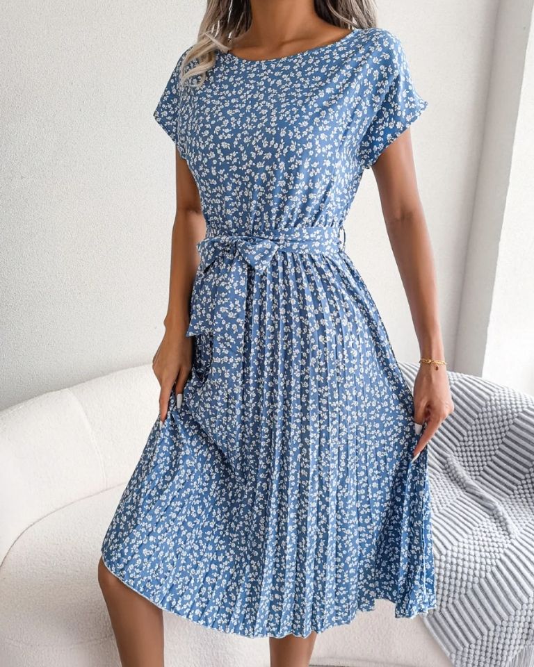 Robe imprimé floral taille haute manches ballon été