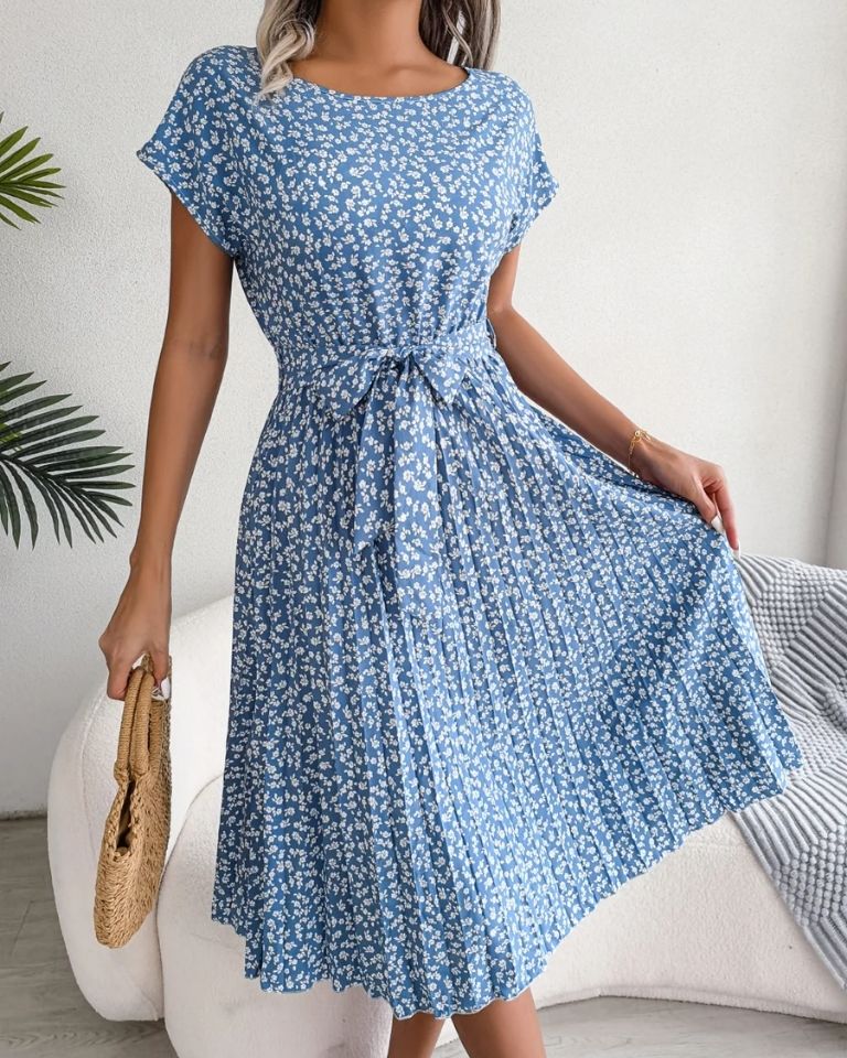 Robe imprimé floral taille haute manches ballon été