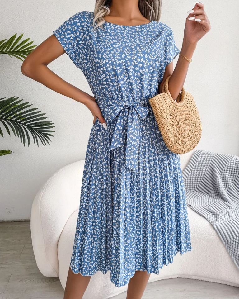 Robe imprimé floral taille haute manches ballon été