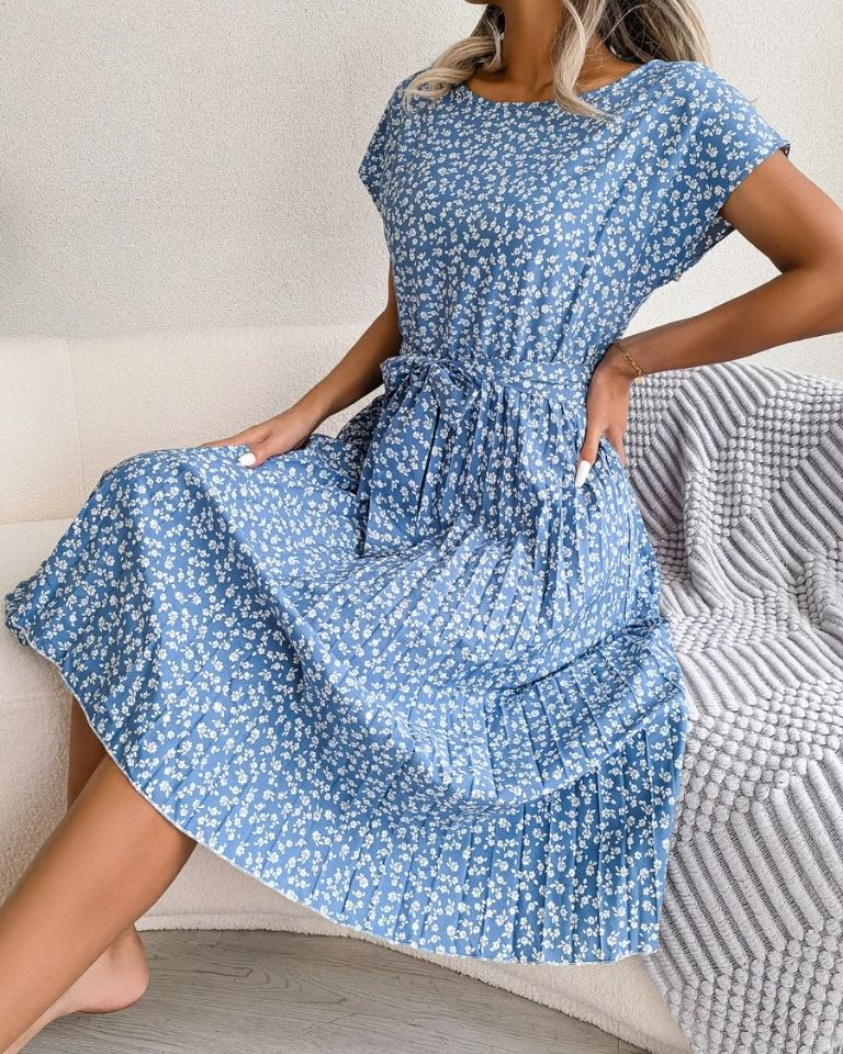 Robe imprimé floral taille haute manches ballon été