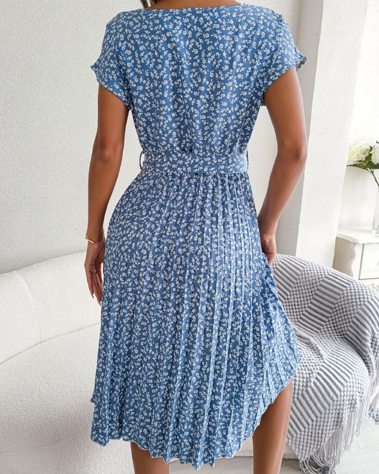 Robe imprimé floral taille haute manches ballon été