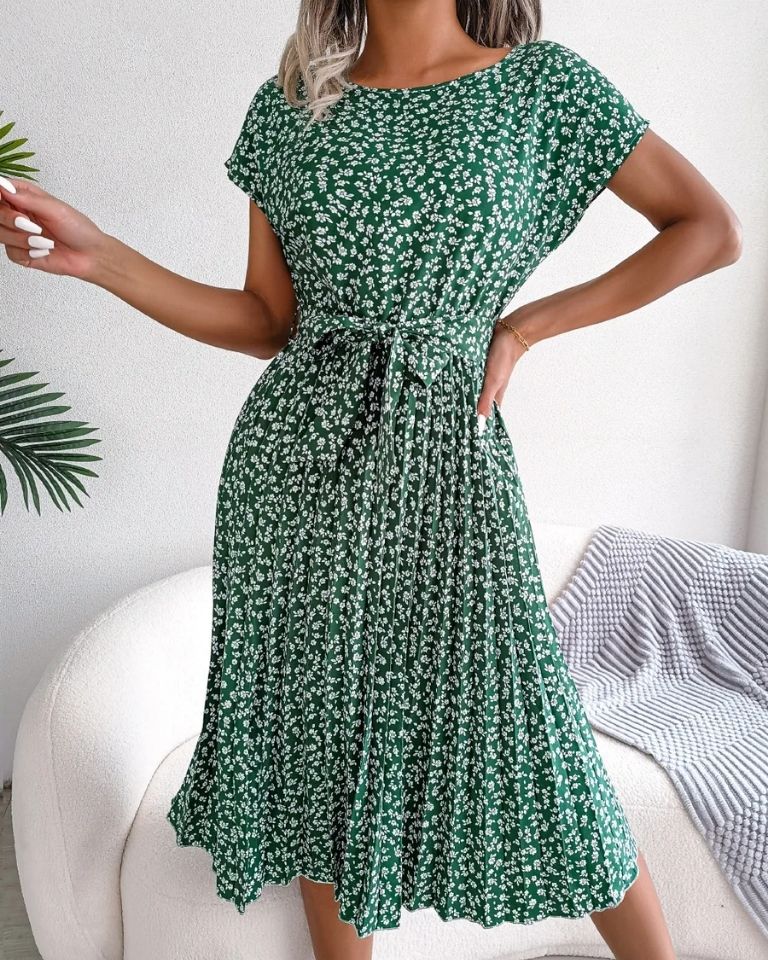 Robe imprimé floral taille haute manches ballon été