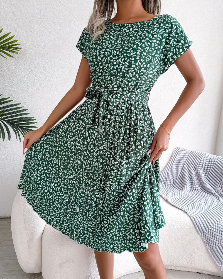 Robe imprimé floral taille haute manches ballon été